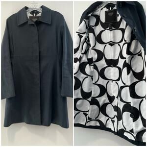 Coach Trench Coat Navy Blue Cotton Size Small